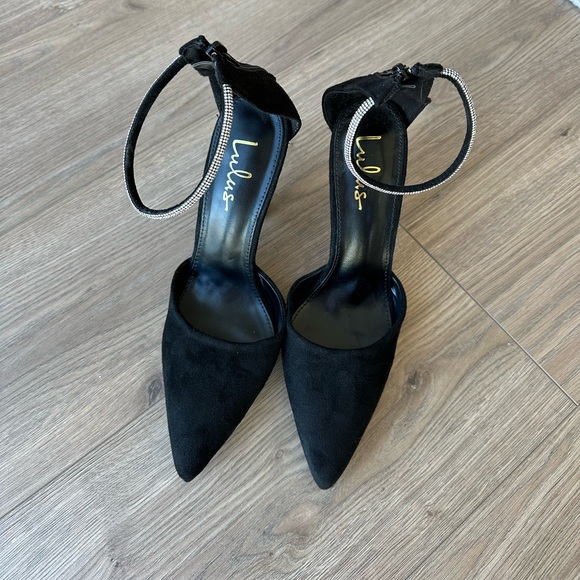 Lulus black heels with embellished strap, size 8.5, worn once - Picture 4 of 5